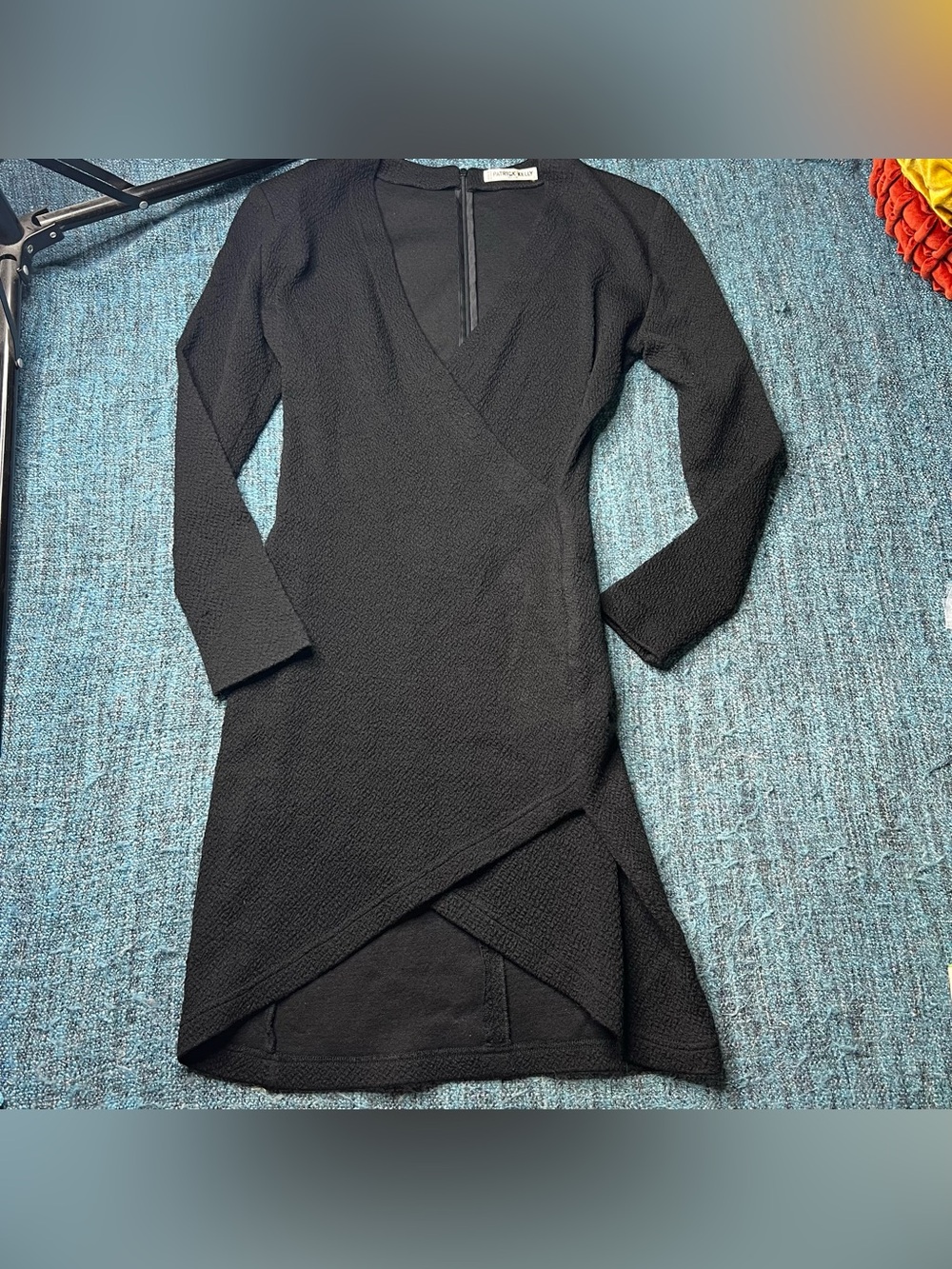 Vintage Patrick Kelly Paris Faux Wrap Dress in Black Women's Medium Wool Blend